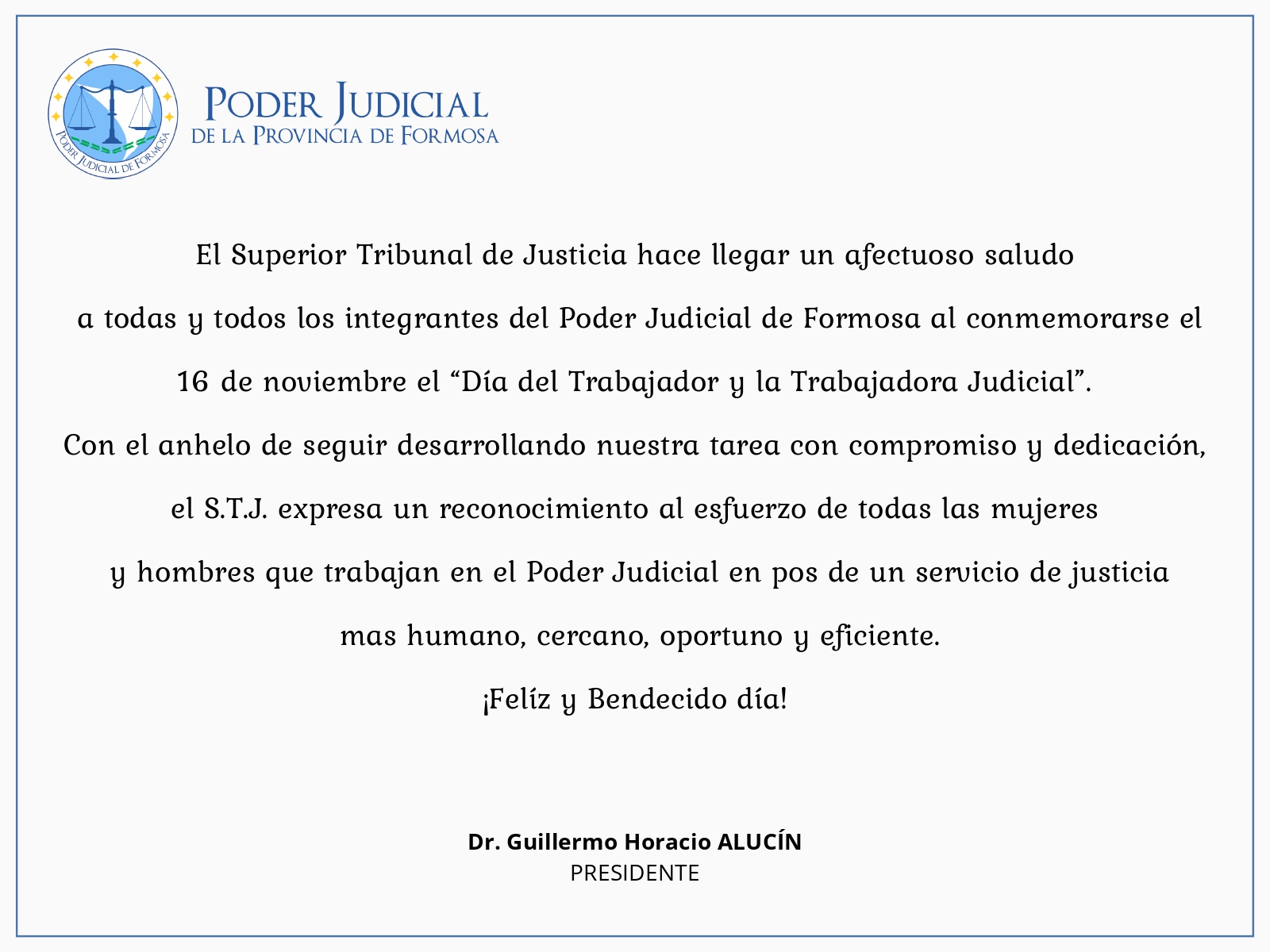 Salutación Día del Trabajador y Trabajadora Judicial