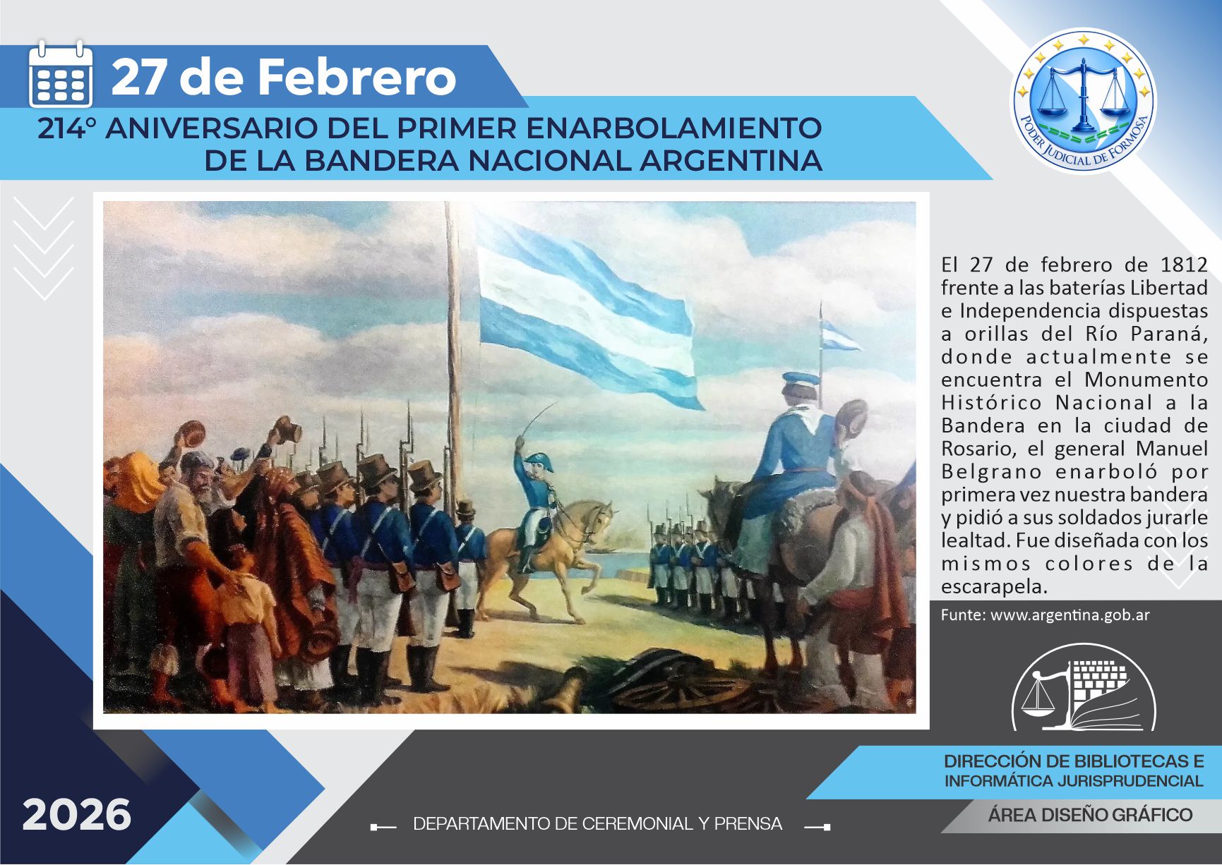 Efemérides - 214º Aniversario Primer enarbolamiento de la Bandera Nacional